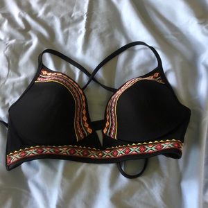 Black bikini top with colorful pattern